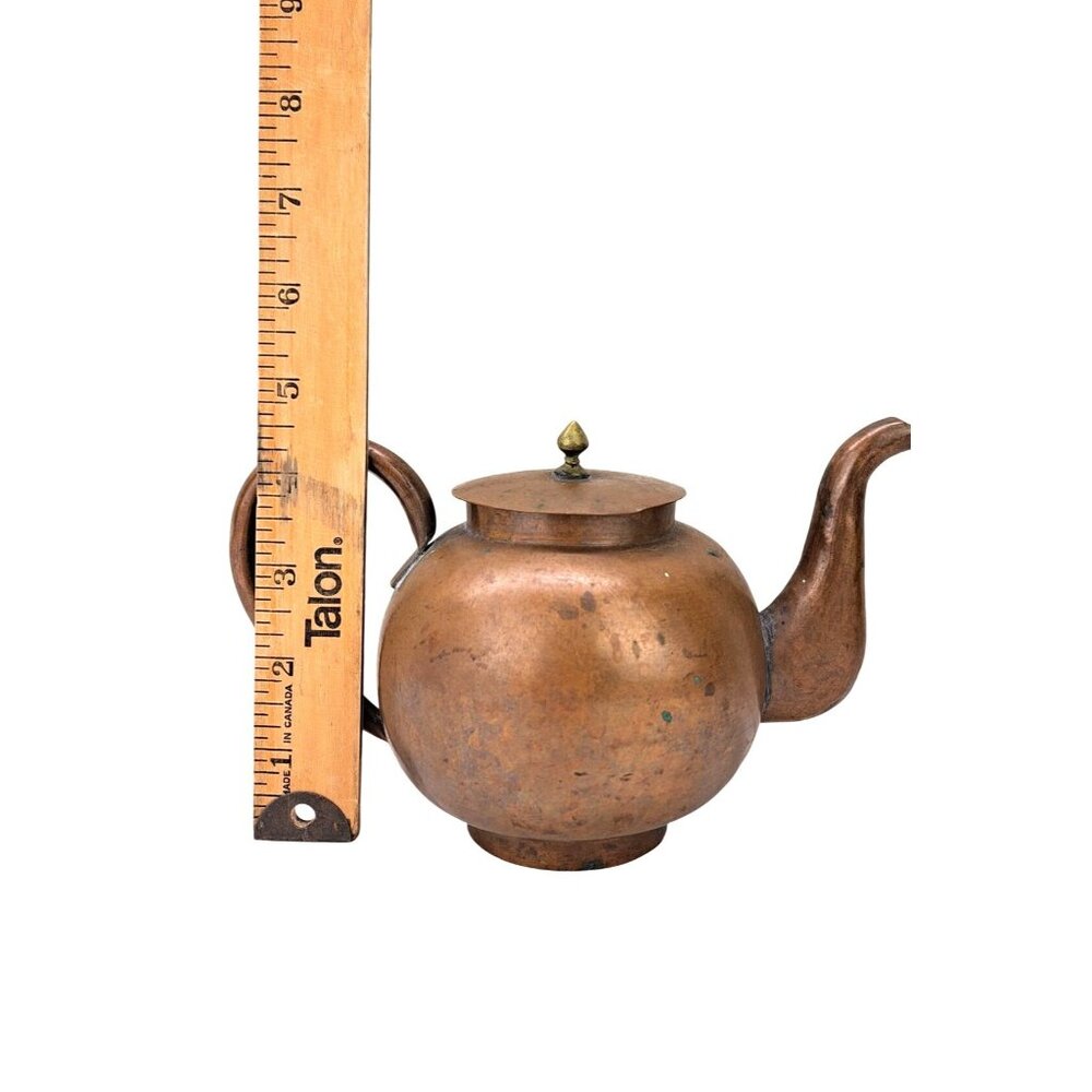 Antique Copper Teapot With Brass Knob Lid China Chinese Patina Kettle Primitive - Picture 13 of 13